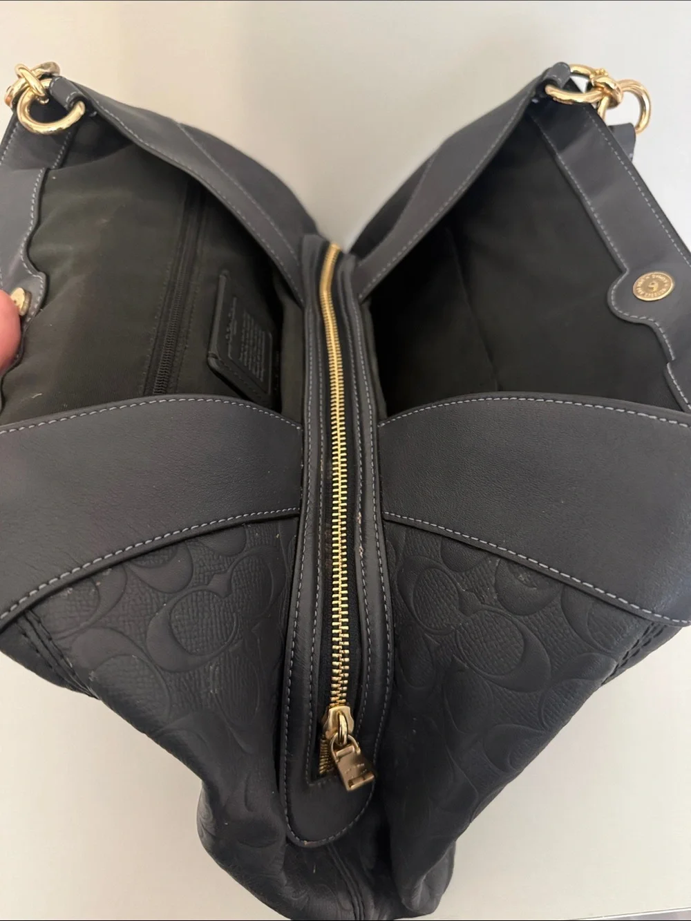 Coach Gray Embossed Leather Lexus Shoulder Hobo Bag with Gold Hardware